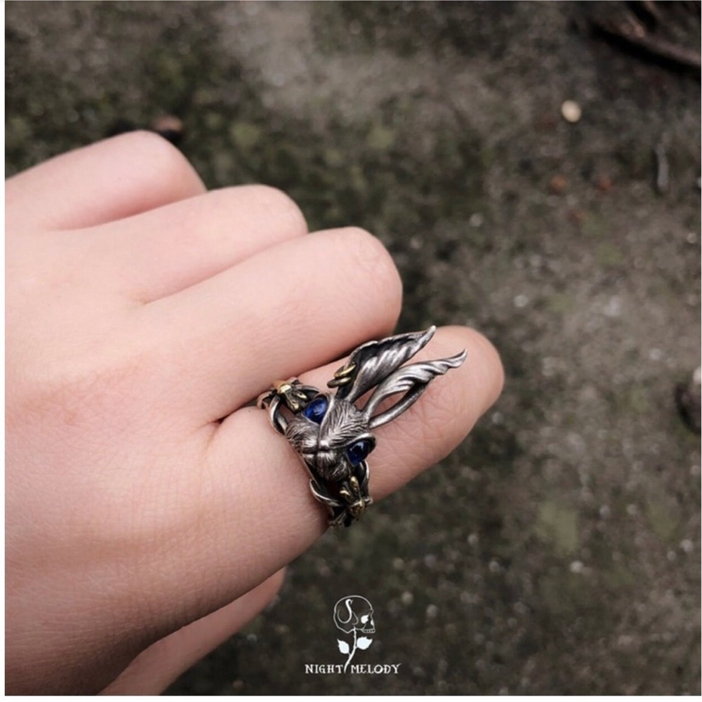 Fantasy Fairy Tale Blue Eyes Bunny Ring